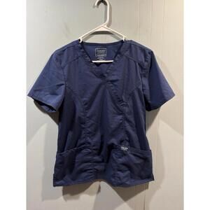 Cherokee Workwear Scrub Top, Size Medium Blue Nurse Kitchen Hospital Work Shirt